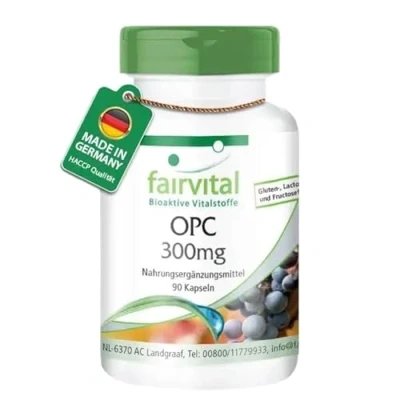 Abbildung von Fairvital OPC Traubenkernextrakt 900mg pro Tagesdosis 90 Kapseln HOCHDOSIERT VEGAN oligomere Proanthocyanidine