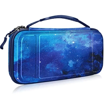 Abbildung von Fintie Tragetasche Kompatibel mit Nintendo Switch/Switch OLED Modell [Stoßfeste] Hartschalen Aufbewahrung 10 Spielkartenhaltern, Reisetasche für Konsole und Zubehör, Sternenhimmel
