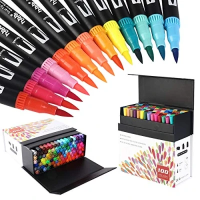 Abbildung von hhhouu 100 Farben Brush Marker Pinselstifte Journal Zubehör Stifte, Doppelspitze Filzstifte für Kinder und Erwachsene, Handlettering HO 100B
