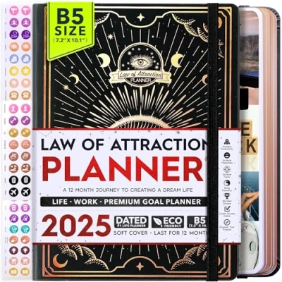 Abbildung von Law of Attraction Terminplaner 2025 Deluxe Wochen und Monatsplaner, eine 12 monatige Reise zur Steigerung der Produktivität des Glücks, Life Organizer, Gratitude Journal, Sticker, Geschenkbox