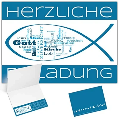 Abbildung von 25er XL Set Einladungskarten Kommunion Konfirmation Taufe Firmung WORTWOLKE edle Klappkarten für Jungen Mädchen Einladung Karten von BREITENWERK