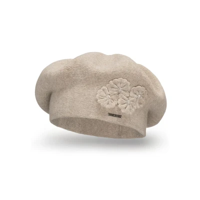 Abbildung von VIVISENCE Baskenmütze Damen Elegant Blume Warm Herbst Winter Accessoire 7006, Beige,Einheitsgröße