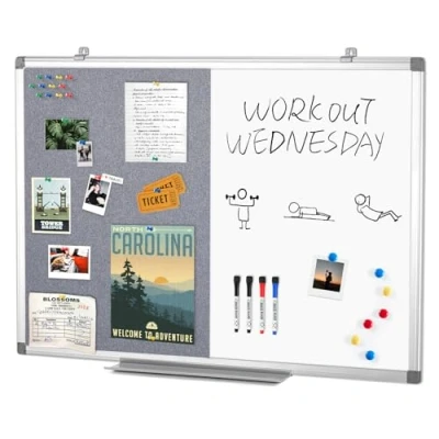 Abbildung von Swansea Whiteboard Magnettafel und Pinnwand Filz Wand Deko mit Aluminiumrahmen für Küche, Wohnung, Büro Schule, 90X60cm