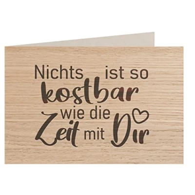 Abbildung von myZirbe Holzkarte KOSTBARE ZEIT MIT DIR Besondere Grußkarte, Liebeskarte, Jahrestags Karte, Freundschafts Postkarte, Geschenkkarte, Klappkarte, Einladung handmade Österreich, Holzart:Eiche