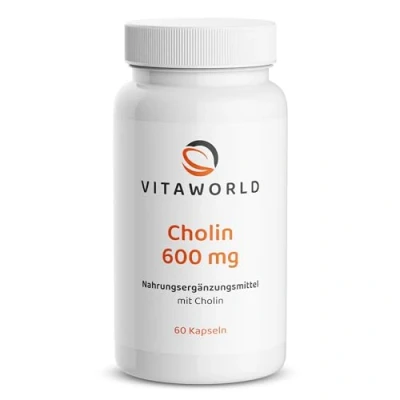 Abbildung von vitaworld Cholin 600 mg, trägt zu einem normalen Fettstoffwechsel bei, hohe Bioverfügbarkeit, mit Bitartrat, vegan, 60 Kapseln
