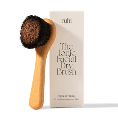 Abbildung von RUHI Klosterbürste Gesicht/Kupferbürste/Gesichtsbürste Kupfer, Naturborsten &amp; plastikfrei zur Trockenbürsten Massage/gefertigt in DE/Ionic Dry Brush Face/FSC zertifiziertes Buchenholz