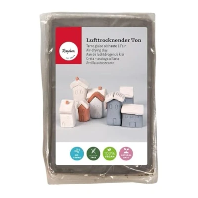 Abbildung von Rayher Lufttrocknender Ton, grau, 1 kg, Modelliermasse, lufthärtend, weich, geschmeidig, ohne brennen, 3450125