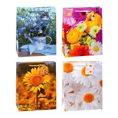 Abbildung von TSI Geschenktüten BLUMEN MIX, 12er Packung, Größe: Groß (HxBxT 32 x 26 13,5 cm), Art. Nr. 84313