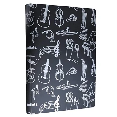 Abbildung von Notenmappe A4 Größe Blatt Papier Dokumente Musik Thematik 40 Taschen Aufbewahrungsmappe Musical Notation File Folder Black