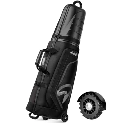 Abbildung von OutdoorMaster Golf Reisetaschen für Fluglinien mit Rädern und Hartem Oberem Koffer, Schützen Golfschläger, Leicht Sinfach zu Manövrieren, Version aktualisieren, Rock Schwarz