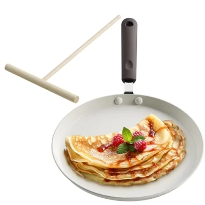 Abbildung von Navaris Crêpespfanne Pfannkuchenpfanne Palatschinkenpfanne Ø26cm Pfanne für Crêpes Pancakes alle Kochflächen Antihaftbeschichtung Cremefarben