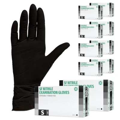 Abbildung von SF Nitrilhandschuhe S Schwarz 1000 (10x100) Stück Einweghandschuhe, Einmalhandschuhe, Medizinische handschuhe, Puderfrei, Latexfrei, für Medizin, Küche, Putzen, Kosmetik, Haushalt