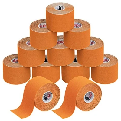 Abbildung von ALPIDEX Kinesiologie Tape 1/3/ 6/12 Rollen Viele Farben 5 m x cm Anwendungsbroschüre Elastisch Wasserfest Hautfreundlich Physio Muskel Set, Farbe:orange, Menge:12