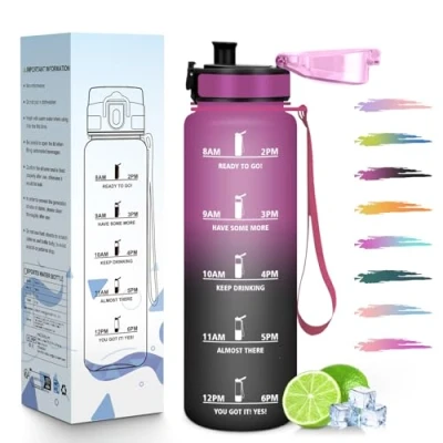 Abbildung von HoneyHolly Trinkflasche 1L, Zeitmarkierung, Wasserflasche, Auslaufsicher, Sport, Wiederverwendbar, Water Bottle für Fitnessstudio, Radfahren, Büro, Outdoor, Wasserflasche Auslaufsicher