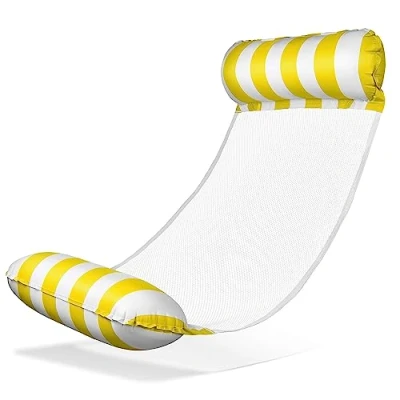 Abbildung von Balinco Wasserhängematte, Wassermatratze, Wassermatte, Schwimmbett, Luftmatratze mit Armlehnen, schwimmende Liegematte, Relaxliege, Wasserspielzeug Kinder &amp; Erwachsense (Gelb/Weiß)