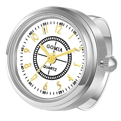 Abbildung von JewelryWe Ringuhr Fingeruhr Damen Analog Quarz Edelstahl Verstellbar Ring Uhr Fingerringuhr Uhrenring mit Minutenskala rundem Zifferblatt Silber