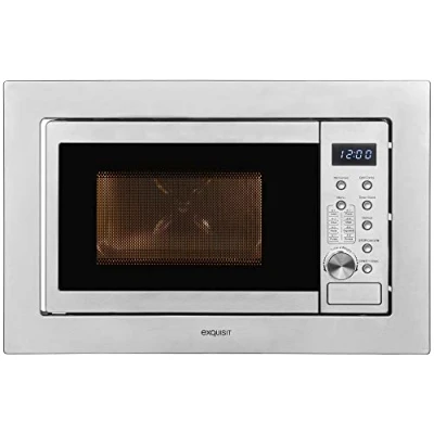 Abbildung von Exquisit Einbaumikrowelle EMW20 DG 020 inox 800 W Leistung 1000 Grill 8 Autokochprogramme Drehteller 27cm Einbaugerät Edelstahl Garraum