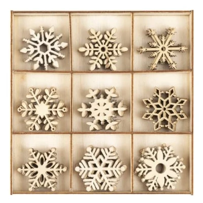 Abbildung von Ideen mit Herz Streu Deko aus Holz Schneeflocken Eiskristalle Motive Weihnachten Winter Tisch Inklusive Box 9 versch. Designs, je 5 Stück 45 teilig