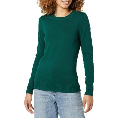 Abbildung von Amazon Essentials Damen Pullover Mit Rundhalsausschnitt Aus 100 % Baumwolle (Erhältlich In Übergröße), Dunkelgrün, S