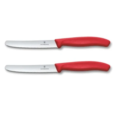 Abbildung von Victorinox Swiss Classic, Frühstücksmesser, Brötchenmesser Set 2teilig, Scharfe Klinge, Wellenschliff, 11 cm, Rostfreier Stahl, Rot