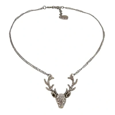 Abbildung von Alpenflüstern Trachtenkette Metall Halskette Glitzer Hirsch Damen Trachtenschmuck Dirndlkette (antik silber farben) DHK331