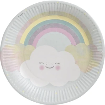Abbildung von amscan 8 Eco Teller * REGENBOGEN &amp; WOLKE für Party und Geburtstag Ohne Kunststoffbeschichtung Mottoparty Kindergeburtstag Pappteller Partyteller