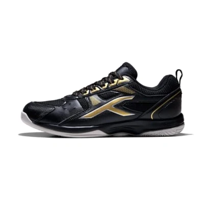 Abbildung von Hundred Raze Non Marking Professional Badminton Shoes for Men (Black Gold, Size: EU 43 UK 9 US 10) Material Upper: Polyester, Sole: Rubber Suitable Indoor Tennis Squash Table