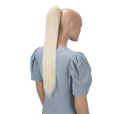 Abbildung von CAISHA 60cm Glatt Pferdeschwanz Mit Butterflyklammer Haarteil Zopf Hitzebeständig Haarverlängerung Platinblond H618