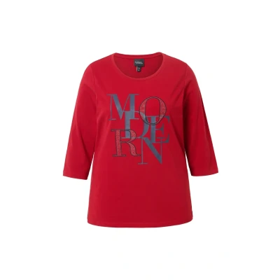 Abbildung von Ulla Popken Modern 3/4 Sleeve Graphic Langarmshirt, Damen, Größe: 42/44, Ruby red