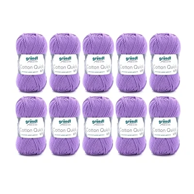 Abbildung von Gründl Cotton Quick Uni, Vorteilspack 10 Knäuel à 50 g (strapazierfähige Wolle, pflegeleichtes waschbares Garn aus 100 % Baumwolle, / 125 m, Nadelstärke: 3 4, x g), Lavendel