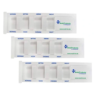 Abbildung von Medi Inn Medikamentendispenser mit 4 Fächern, weiß Standard, 3 Stück, Tablettenbox für einen Tag, Pillenbox, Tagesdispenser