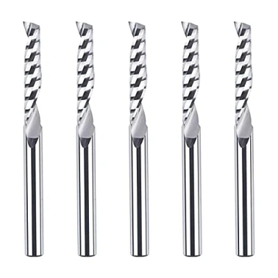 Abbildung von SpeTool 5 Stück Alu Fräser 6mm Schaft VHM Einschneidiger 32 mm Schnittlänge CNC Holz Schaftfräser für Aluminium und Kunststoff