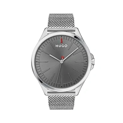Abbildung von HUGO Analog Quarzuhr für Herren mit Silbernes Edelstahl Mesh Gliederarmband 1530135