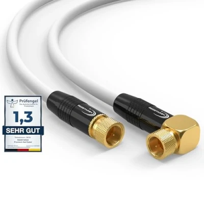 Abbildung von RedStar24 1,5m SAT Antennenkabel Satellitenkabel Digital HDTV 5 Fach 135dB 2X F Stecker 1x 90 gewinkelt VERGOLDET Koaxialkabel Class A+ Ultra HD 4K 3D UHD Koaxial Satelliten Router Modem Kabel
