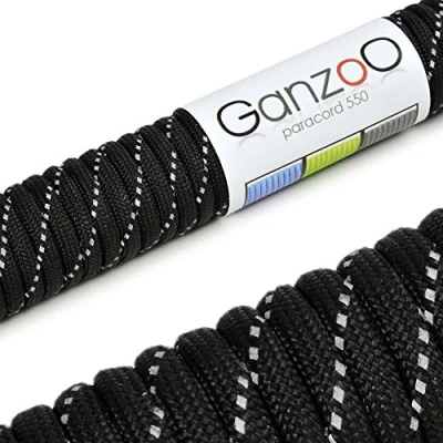 Abbildung von Ganzoo Paracord 550 Seil 4mm Outdoor Schnur / 30 Meter/Typ 3 Nylon &amp; Polyester/ 7 Innenstränge/Allzweckseil für Hundehalsband/Hundeleine Knüpfen/Camping Survival/Schwarz Grau