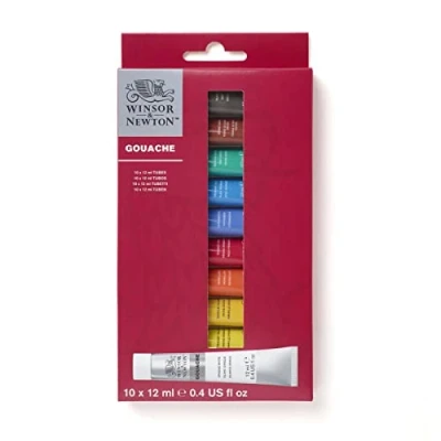 Abbildung von Winsor &amp; Newton 0890001 Gouache Einsteigerset, lebendige matte Gouachefarben in 12ml Tuben 10 Farben