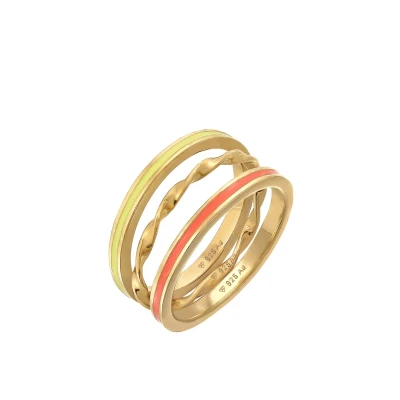 Abbildung von Elli 3 PACK Basic Ring goldcoloured, Damen, Größe: 52, Gold coloured