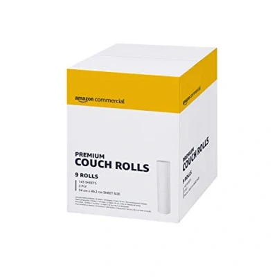 Abbildung von AmazonCommercial Ärzterollen (Liegenabdeckung), 2 lagig Premium, 9 Rollen (1 packung), 50 Meter / 143 Blätter per Rolle, Blattgröße: 34 cm x 49,2