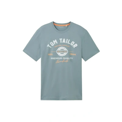 Abbildung von TOM TAILOR Herren T Shirt mit Logo Print aus Baumwolle, grey mint, S