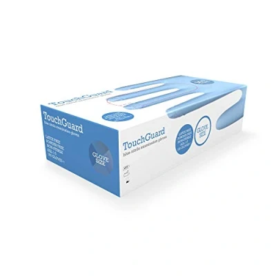 Abbildung von TouchGuard Blue Einweg Nitrilhandschuhe, Puderfrei und Latexfrei, Karton mit 100 Stück, Größe M