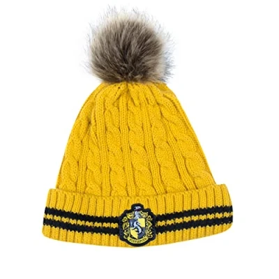 Abbildung von Cinereplicas Harry Potter Mütze mit Bommel Offiziel lizensiert Hufflepuff Gelb und Schwarz