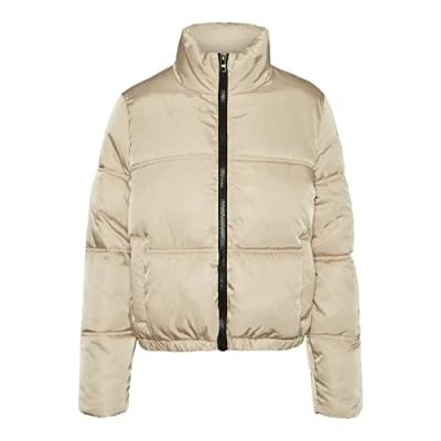 Abbildung von NOISY MAY Damen Kurze Puffer Übergangsjacke Warme Stepp Jacke ohne Kapuze Wattierter Blouson NMANNI, Farben:Beige, Größe:M