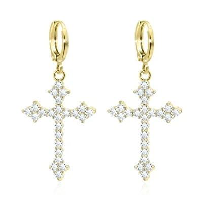 Abbildung von KristLand Silberfarbene Ohrringe mit Cubic Zirkonia Elegant Sexy Kreuz Gothic Stil 18 Karat Weißgold Vergoldet Für Damen Zirkon Goldene Ton