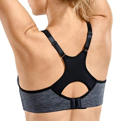 Abbildung von SYROKAN Damen Sport BH Starker Halt Bügel Push Up Ringerrücken Gepolstert Fitness Dunkle Blumenasche 85G