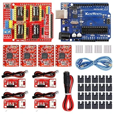 Abbildung von KeeYees Professional 3D Drucker CNC Kit mit E Tutorial Shield V3 Jumper Kappen, A4988 Schrittmotor Treiber, DC Female Konverter Kable, RAMPS 1.4 Mechanical Switch Endstop