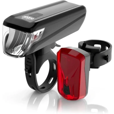 Abbildung von DANSI Fahrradleuchten Set StVZO I LED Fahrradlicht Rad Licht hell vorne + hinten umschaltbar 15 100 Lux Rücklicht &amp; Frontleuchte Regenfest Fahrradlampe bike light