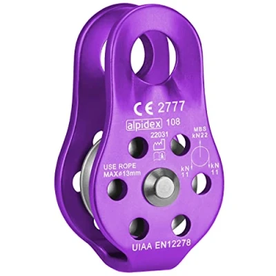 Abbildung von ALPIDEX Seilrolle Umlenkrolle 22 kN Fix Pulley Flaschenzug geeignet für Textilseile bis 13 mm Durchmesser EN12278, Farbe:blau