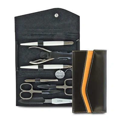 Abbildung von nippes Solingen Premium Line Maniküre Set Seam, 7 teilig, Edelstahl nickel &amp; rostfrei, Schwarzes Rindsleder Nageletui mit Kontraststreifen, Nagelpflege Set, Made in Solingen/Germany