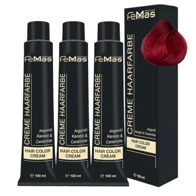 Abbildung von FemMas Haarfarbe Pure &amp; Mix 3x Rot I Professionelle Creme mit Arganöl, Keratin Ceramiden Als dauerhafte Haarfärbung oder Tönung für strahlende, haltbare Farbergebnisse 100 ml
