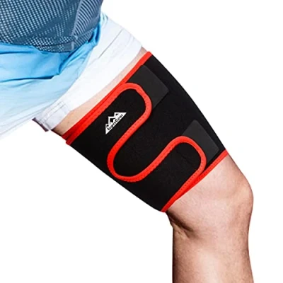 Abbildung von supregear Oberschenkelstütze, Verstellbare Oberschenkel Kompressionsmanschette Neopren Kniesehne Quad Wrap Atmungsaktive Rutschfeste Obere Beinstütze Bein schlanker für Damen Herren, Rot